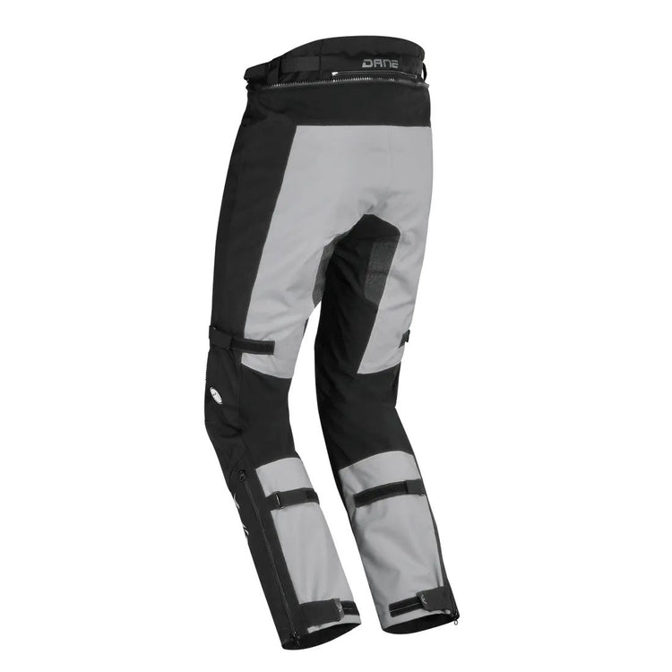 motorcycle pants dane dalvik goretex inner pants braces prepared knee protectors reflective grip patches riding silver gray black alpine touring adventure adv back