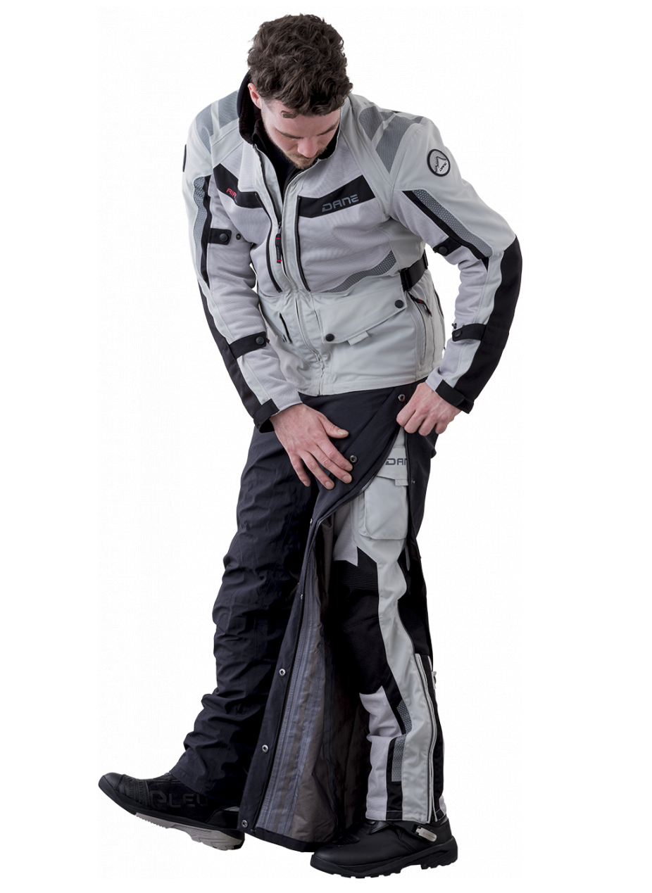 motorcycle pants dane drakar goretex windproof waterproof ventilation panels reflective sure grip silver gray black riding alpine touring adventure adv example