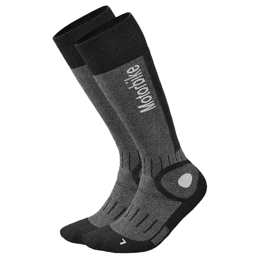 motorcycle socks dane motorbike compression thermo insulation reinforced seamless hem gray black riding alpine touring adventure adv